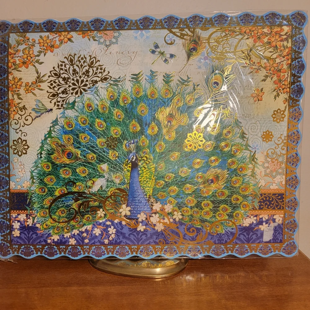 New Pier 1 Peacock Placemats 12 Count Die-Cut Gold Foil Paper Table Décor 14X11